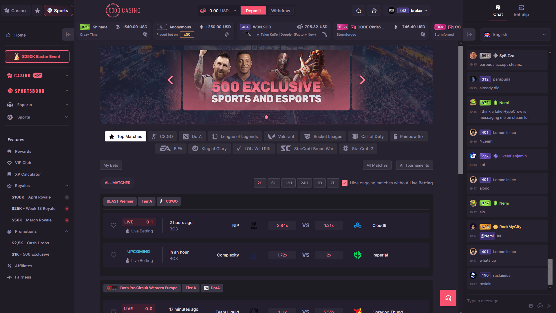 500 Casino Sportsbook ScreenShot