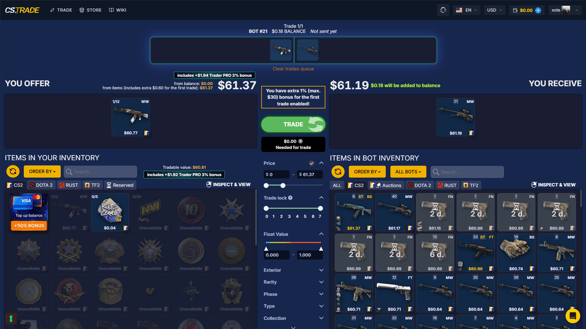 CS.TRADE Trading Page ScreenShot
