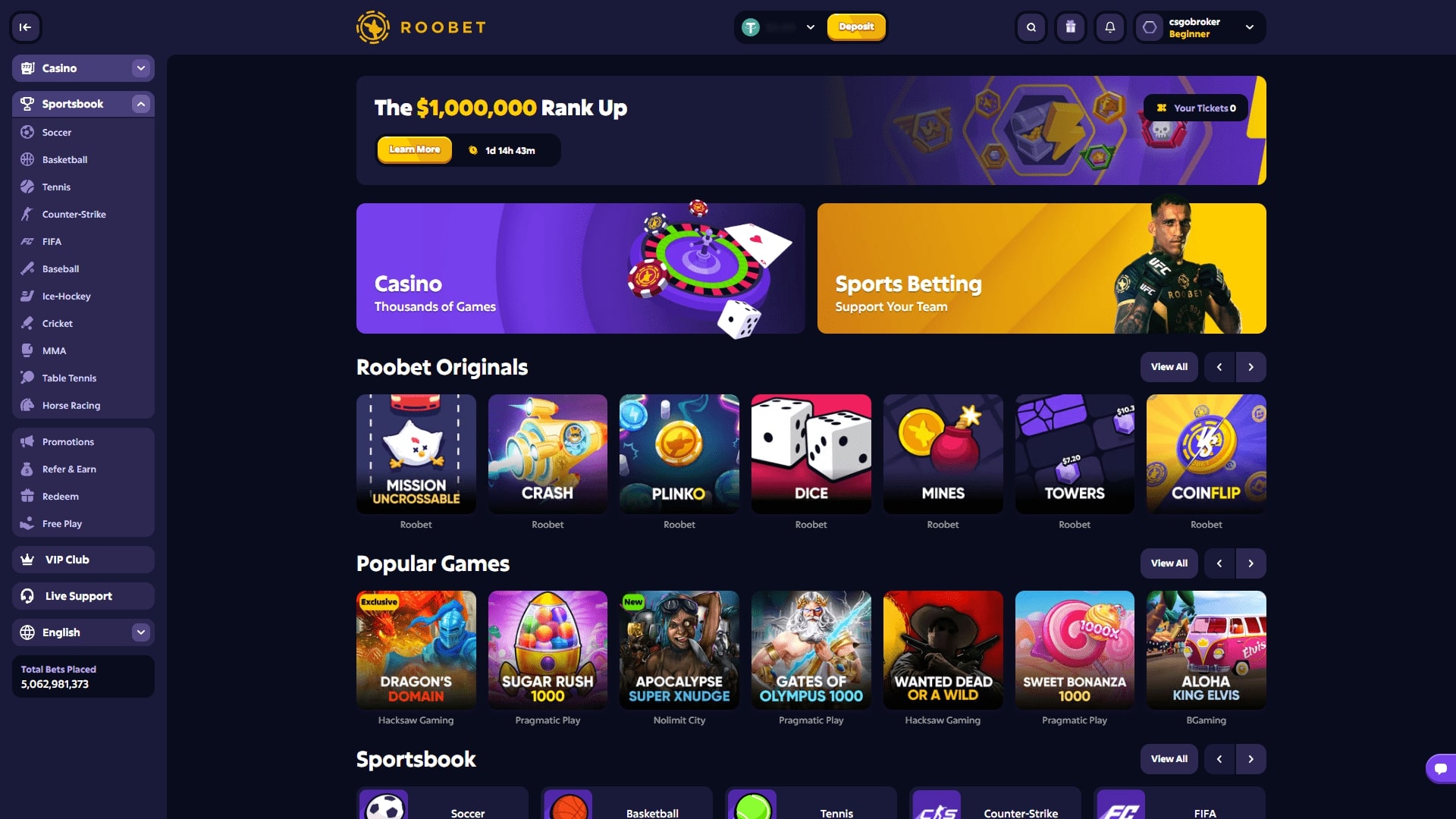 Roobet Main Page ScreenShot