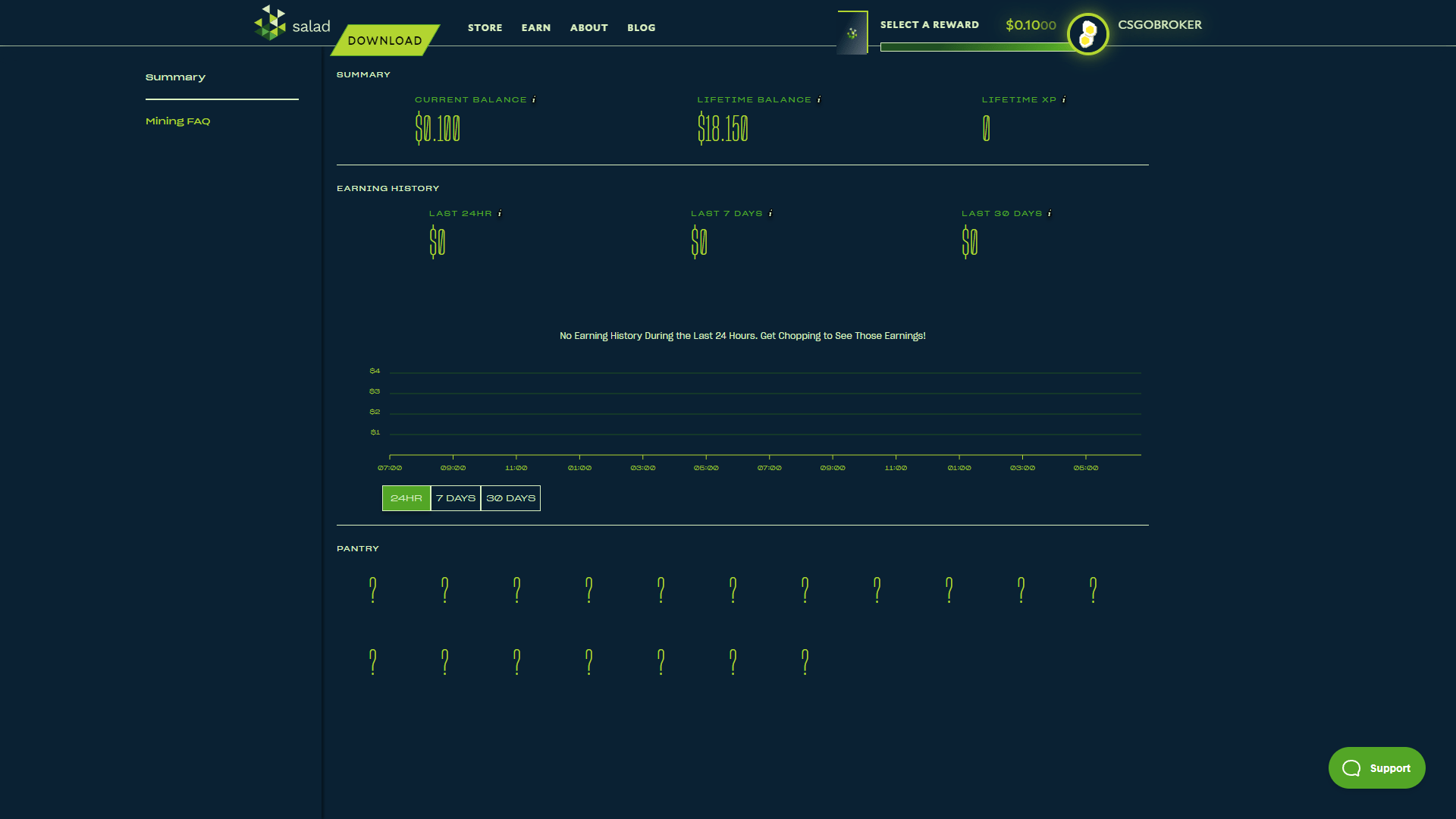 Salad Mining Stats ScreenShot